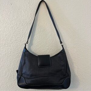 Maxx New York Black Genuine Leather Trim Shoulder Purse Bag